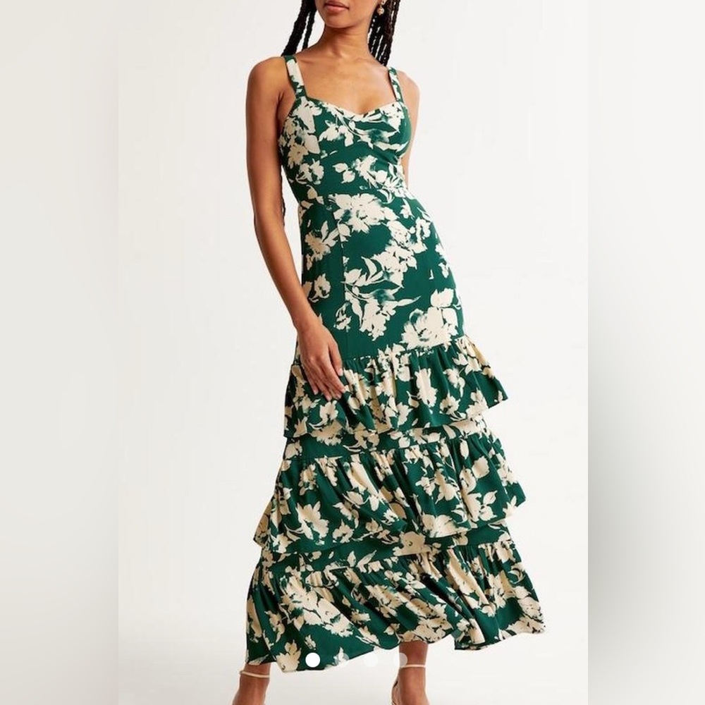 Abercrombie & Fitch Green Ruffled Tiered Maxi Dress